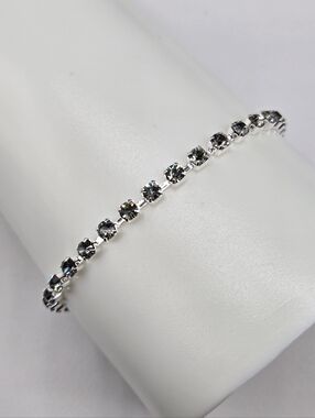 Swarovski Crystal Elements Silver Tennis Bracelet Black Diamond 7 inch Prom